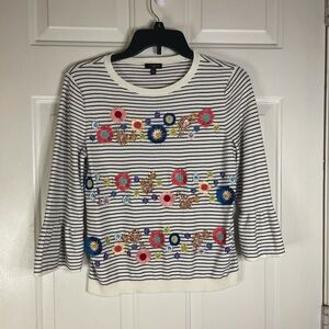 Talbots women’s bell sleeve striped floral embroidered top